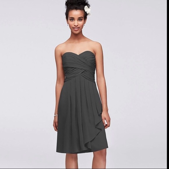 David’s Bridal Short Crinkle Chiffon Dress with Front Cascade size 12 - Picture 4 of 4